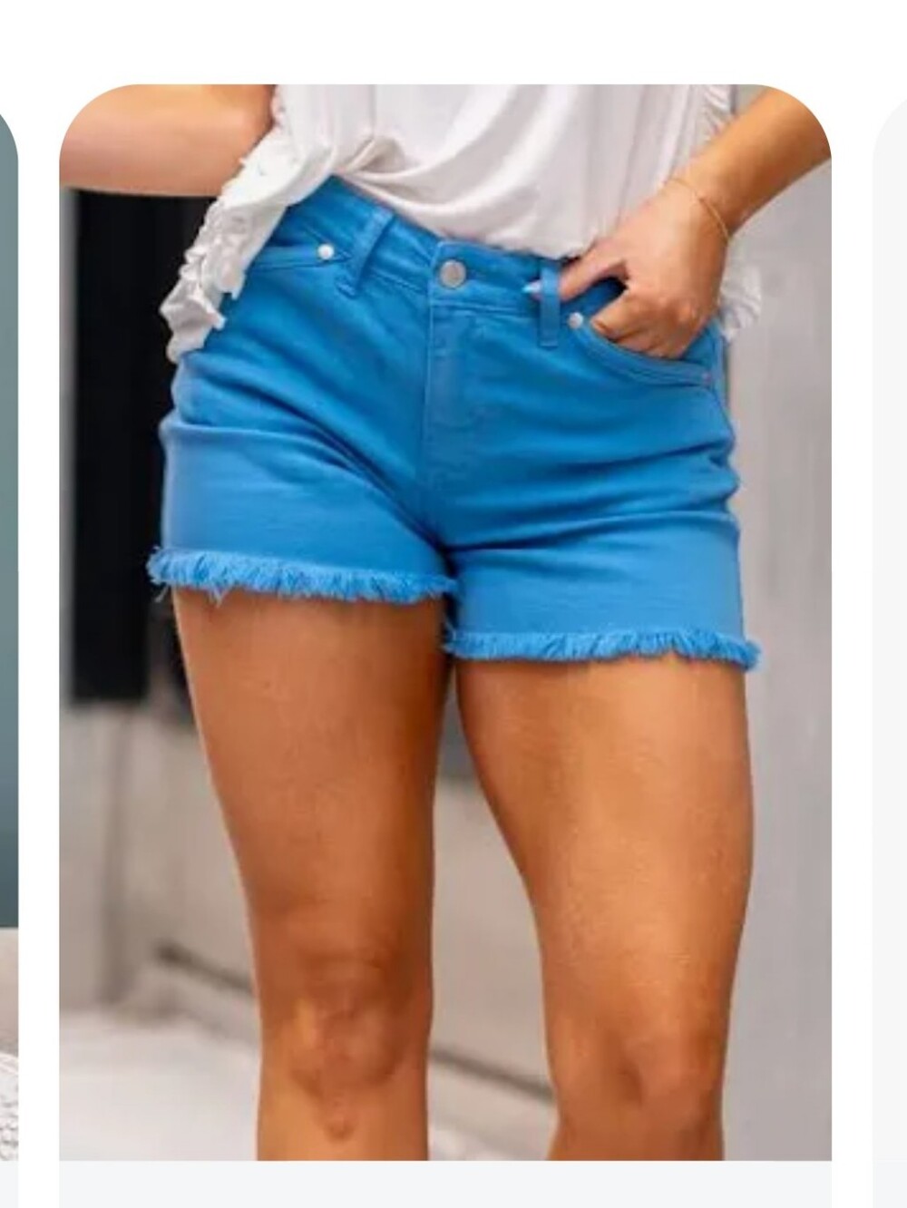 Judy Blue Mid Rise Garment Dyed Fray Hem Shorts In Sky Blue